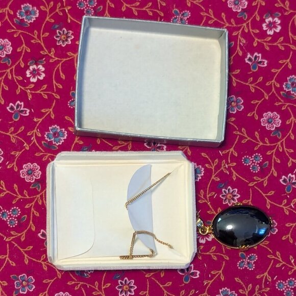 NWT Hematite Gold Tone Pendant Necklace Oval Faceted Gemstone New in Box - Picture 9 of 9